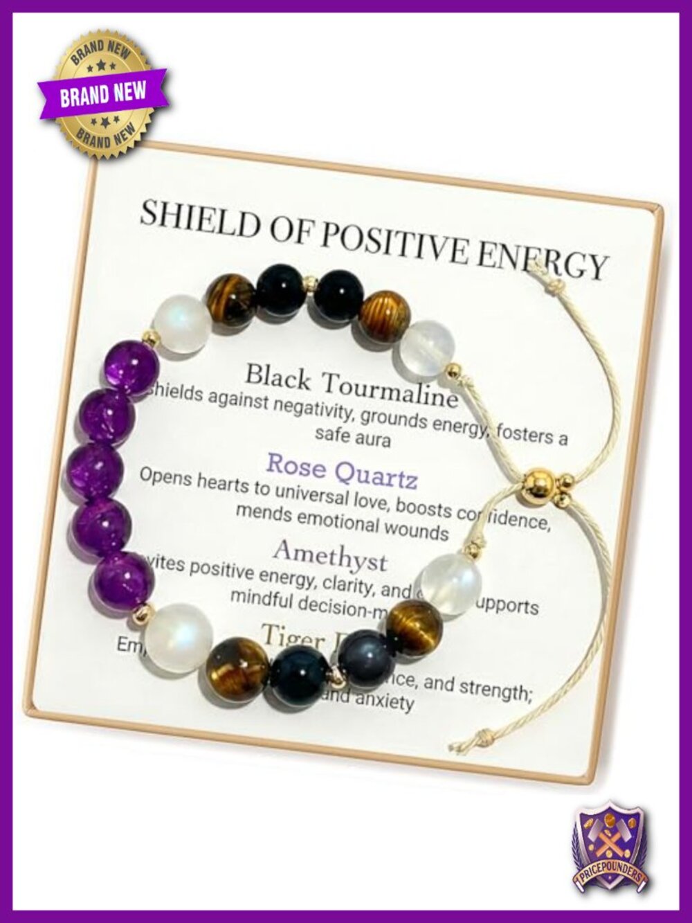 Crystal Healing Bracelet Gold Plated Beaded Strand Adjustable